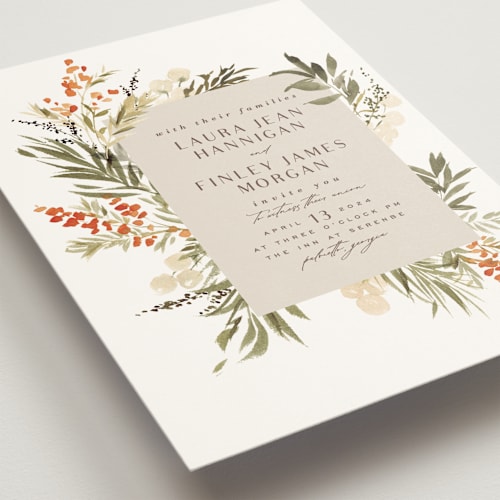 This is a persimmon wedding invitations with standard by Everett Paper Goods called mimosa printing on signature in standard