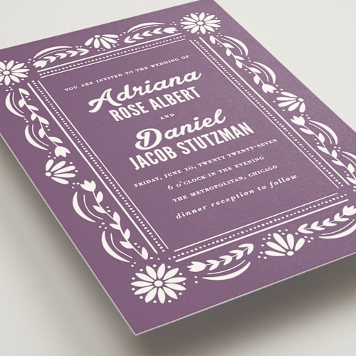 This is a berry wedding invitations with standard by Jessie Steury called pretty picado printing on signature in standard