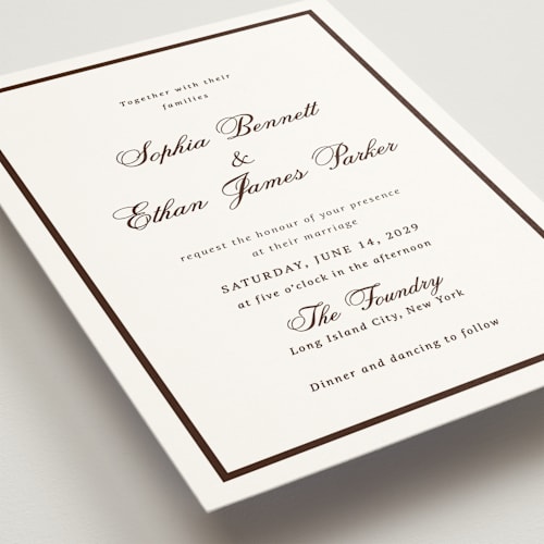 This is a espresso noir wedding invitations with standard by Cass Loh called chic union printing on signature in standard