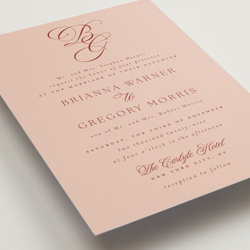 This is a clay wedding invitations with standard by Everett Paper Goods called carlyle printing on signature in standard