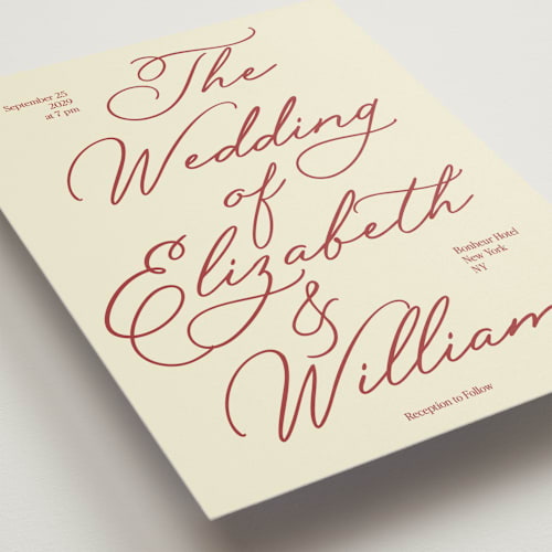 This is a burgundy wedding invitations with standard by Helena Vitto called elizabeth printing on signature in standard