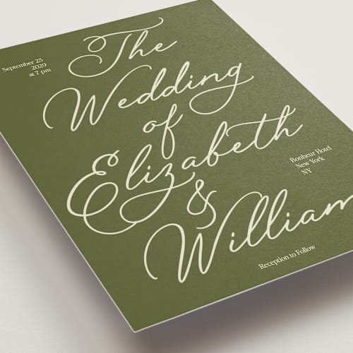 This is a olive wedding invitations with standard by Helena Vitto called elizabeth printing on signature in standard