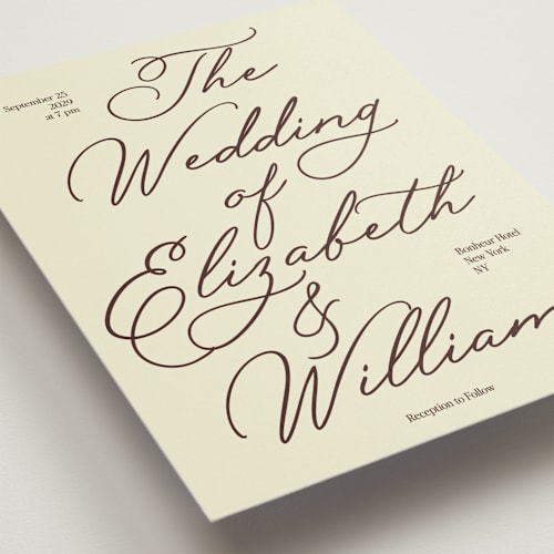 This is a cognac wedding invitations with standard by Helena Vitto called elizabeth printing on signature in standard