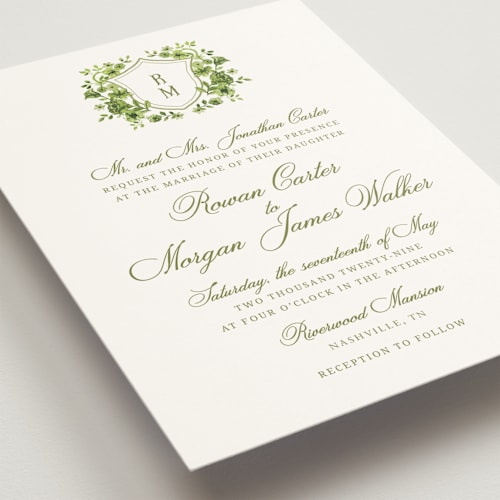 This is a garden fern wedding invitations with standard by Cass Loh called blooming crest printing on signature in standard
