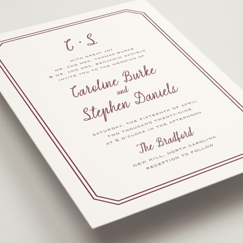 This is a sangria wedding invitations with standard by Carolyn MacLaren called deluxe printing on signature in standard
