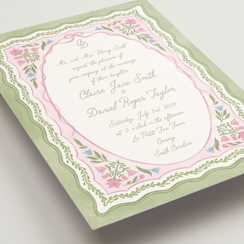 This is a garden wedding invitations with standard by Creo Study called folk garden printing on signature in standard