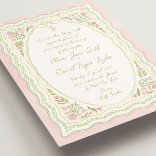 This is a rosebud wedding invitations with standard by Creo Study called folk garden printing on signature in standard
