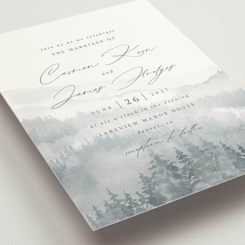 This is a smoke wedding invitations with standard by Helen Halik called over the mountains printing on signature in standard