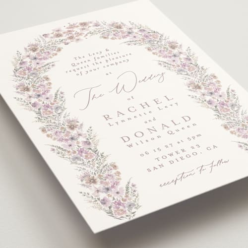 This is a antique wedding invitations with standard by Phrosné Barwood called floral arch printing on signature in standard