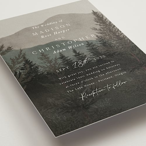 This is a stone wedding invitations with standard by Elly called the forest printing on signature in standard