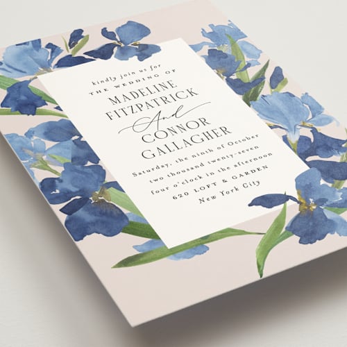 This is a natural wedding invitations with standard by Everett Paper Goods called irises printing on signature in standard