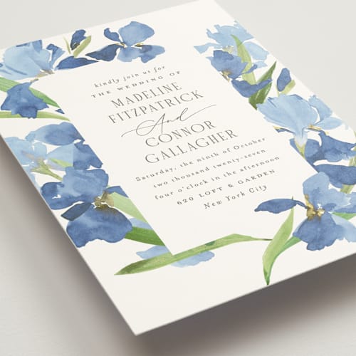 This is a lake wedding invitations with standard by Everett Paper Goods called irises printing on signature in standard