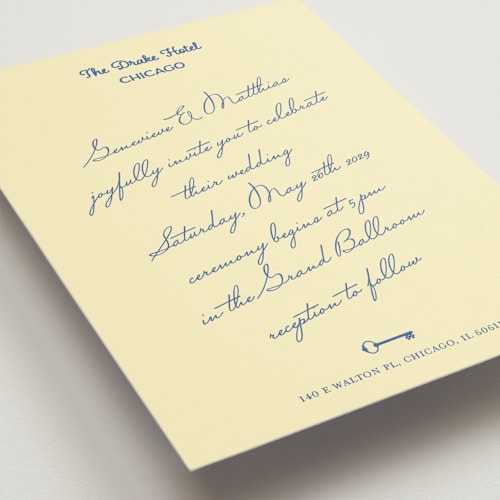 This is a butter wedding invitations with standard by Studio Suku called hotel printing on signature in standard