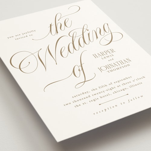 This is a sand wedding invitations with standard by Kate Ahn called mirin printing on signature in standard