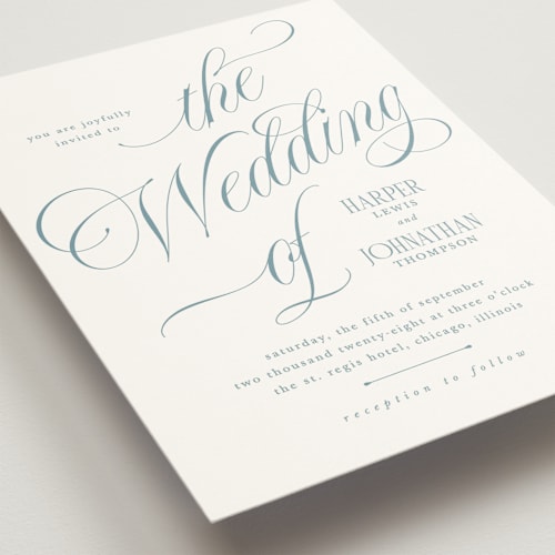This is a sky wedding invitations with standard by Kate Ahn called mirin printing on signature in standard