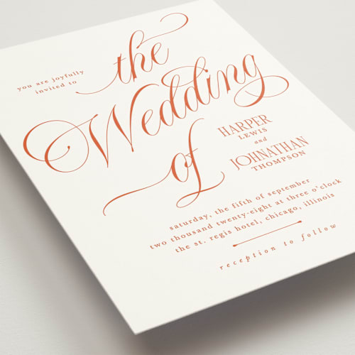 This is a sunset wedding invitations with standard by Kate Ahn called mirin printing on signature in standard