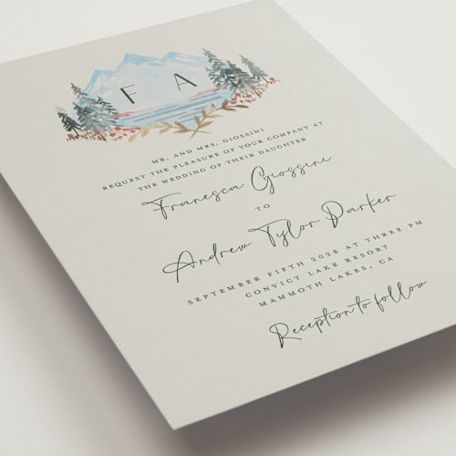 This is a slate wedding invitations with standard by Petra Kern called miniature mountainscape printing on signature in standard