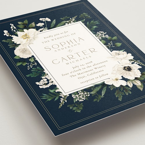 This is a indigo wedding invitations with standard by Susan Moyal called botanical love printing on signature in standard