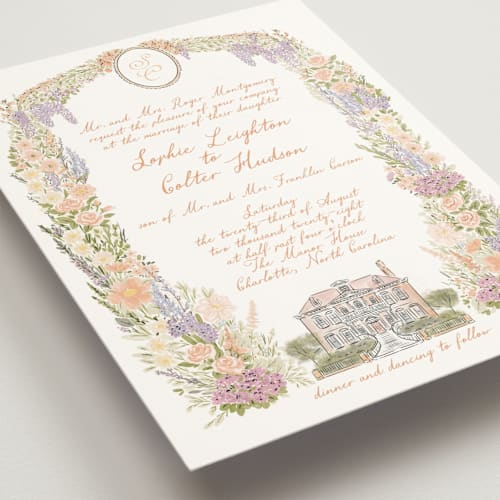 This is a sunset wedding invitations with standard by Jenna Holcomb called charlotte printing on signature in standard