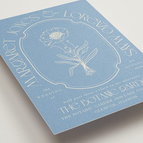 This is a cerulean wedding invitations with standard by Baumbirdy called flora arch printing on signature in standard