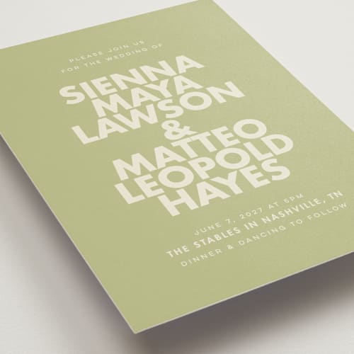This is a lime wedding invitations with standard by Ellen Schlegelmilch called sienna printing on signature in standard