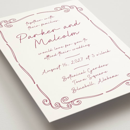 This is a wine wedding invitations with standard by Zani van Zyl called santorini printing on signature in standard