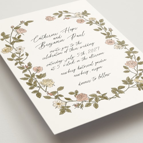 This is a snow wedding invitations with standard by Cedar and Grey called vintage roses printing on signature in standard