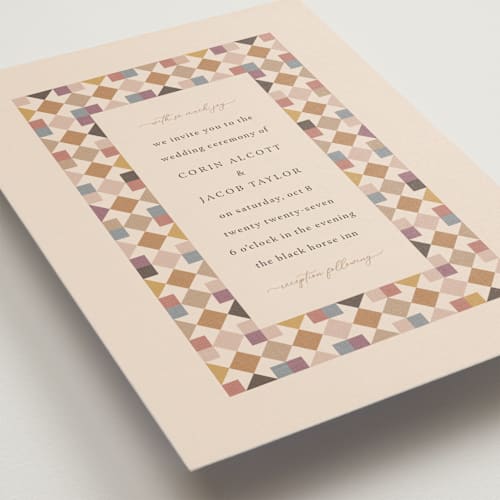 This is a autumn wedding invitations with standard by Jessica Yeo called prairie patchwork quilt printing on signature in standard