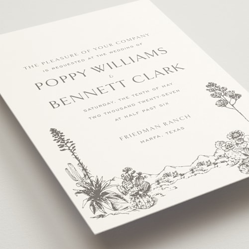 This is a pewter wedding invitations with standard by Megan Davis called rancho printing on signature in standard