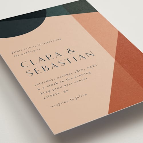 This is a terracotta wedding invitations with standard by Morgan Kendall called bold geometric printing on signature in standard