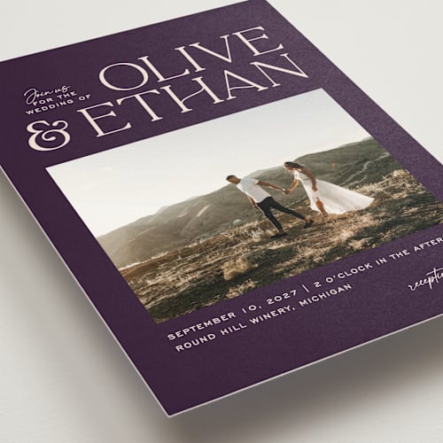 This is a plum wedding invitations with standard by Owl and Toad called casual printing on signature in standard