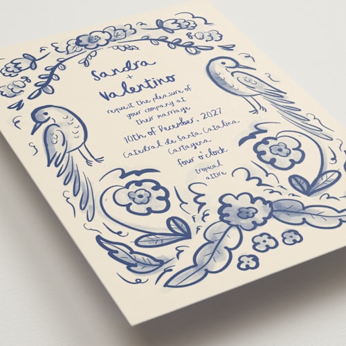 This is a marseille bleu wedding invitations with standard by Ani Somi called santa catalina printing on signature in standard