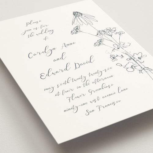 This is a storm wedding invitations with standard by Baumbirdy called sketched florals printing on signature in standard