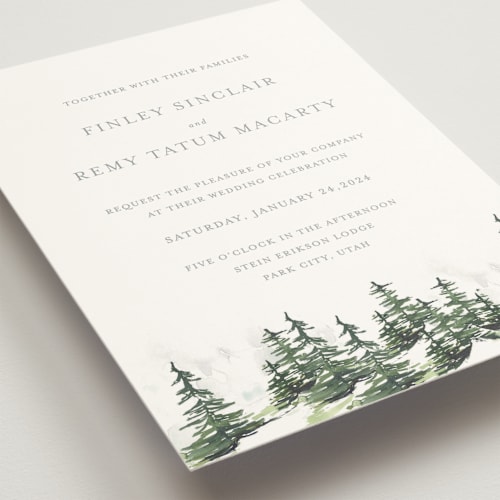 This is a fog wedding invitations with standard by Mere Paper called on the slopes printing on signature in standard