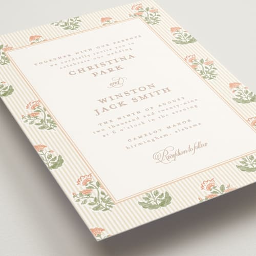 This is a sunset wedding invitations with standard by Creo Study called patterned florals printing on signature in standard