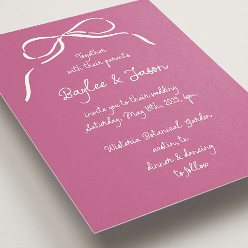 This is a magenta wedding invitations with standard by Jelena Vuletic called inkwoven printing on signature in standard