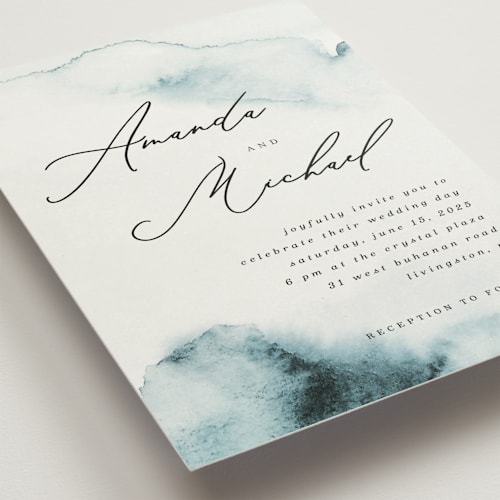 This is a sky wedding invitations with standard by Marina Onoprienko called ocean vibes printing on signature in standard