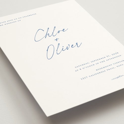 This is a cornflower wedding invitations with standard by Pippa Shaw called modern classic printing on signature in standard