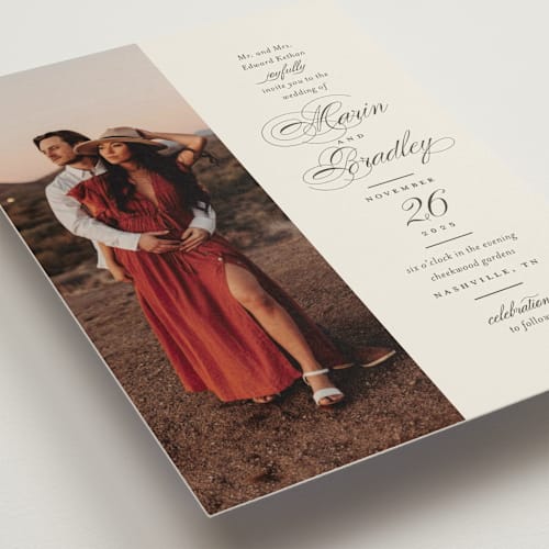 This is a buttercream wedding invitations with standard by Jessica Williams called tandem printing on signature in standard