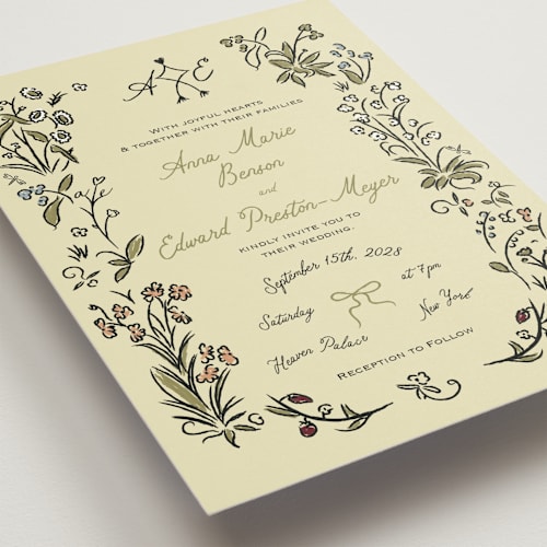 This is a moss wedding invitations with standard by Helena Vitto called love rests in a garden printing on signature in standard