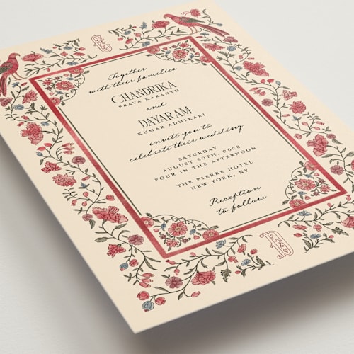 This is a almond wedding invitations with standard by Jenna Holcomb called tapestry printing on signature in standard