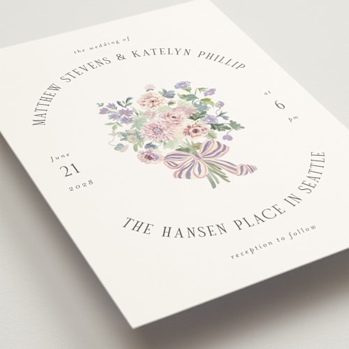 This is a wisteria wedding invitations with standard by Itsy Belle Studio called ruban en fleur printing on signature in standard