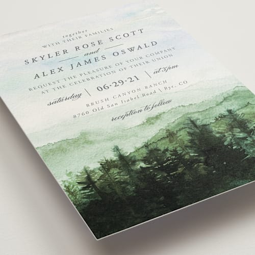 This is a summer wedding invitations with standard by Anastasia Makarova called mountain wedding printing on signature in standard
