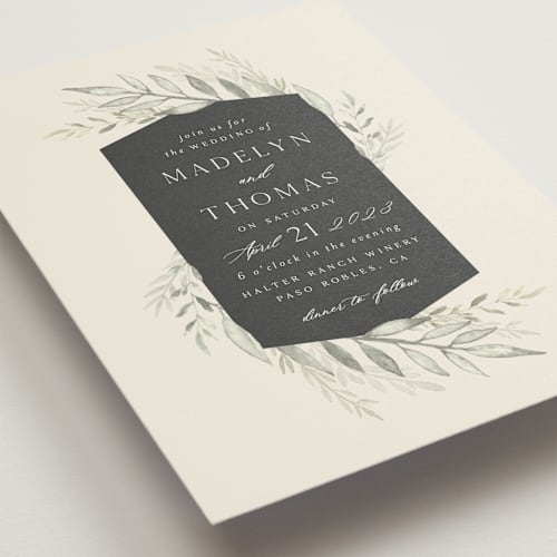 This is a charcoal wedding invitations with standard by Carolyn Nicks called sweeping printing on signature in standard