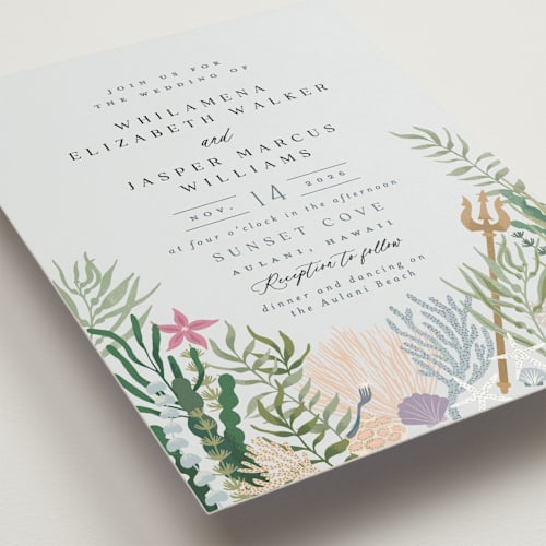 This is a sea wedding invitations with standard by Alethea and Ruth called part of your world from disney's little mermaid printing on signature in standard