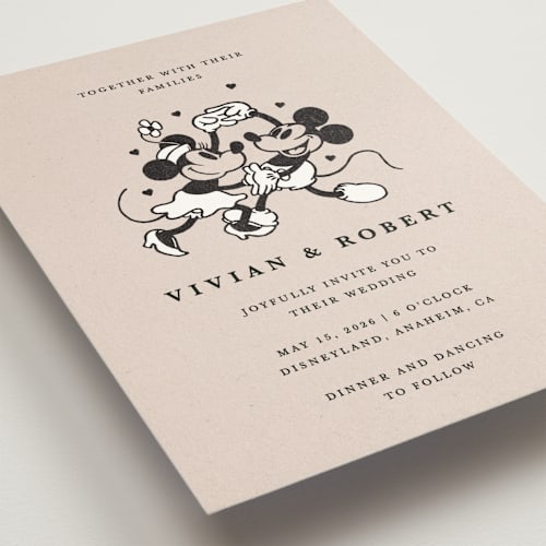 This is a retro wedding invitations with standard by Sumak Studio called disney's retro mickey mouse and minnie mouse printing on signature in standard