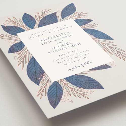 This is a cobalt wedding invitations with standard by Jen Owens called bouquet printing on signature in standard