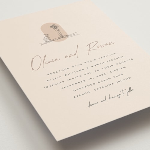 This is a sand wedding invitations with standard by Owl and Toad called sunset beach printing on signature in standard