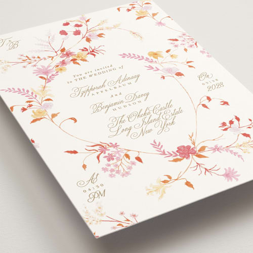 This is a sunrise wedding invitations with standard by Phrosné Barwood called whimsey floral printing on signature in standard
