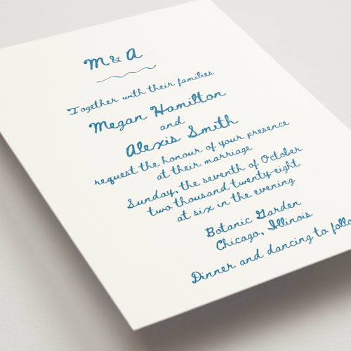 This is a aqua wedding invitations with standard by Cass Loh called simple monogram printing on signature in standard